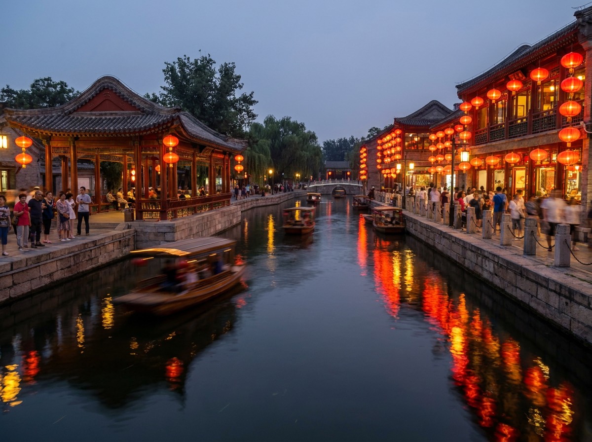 Atardecer en los lagos Houhai y Qianhai